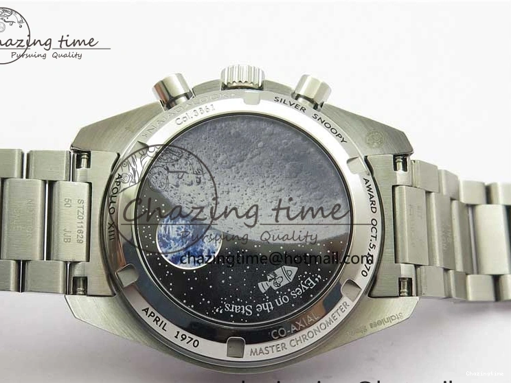 0111 Speedmaster SS Snoopy Apollo OMF Best Edition White Dial on SS Flat link Bracelet Venus Trendy 7882